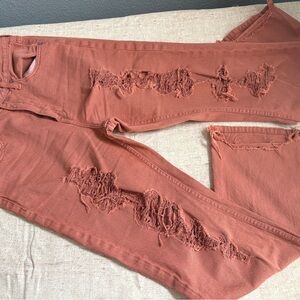 Aeropostale High Rise Distressed Jeans in Rust